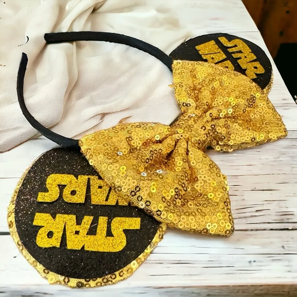 Star Wars Inspired Sequin Mouse Ears Headband, Black and Gold, NEW, Minnie Mouse